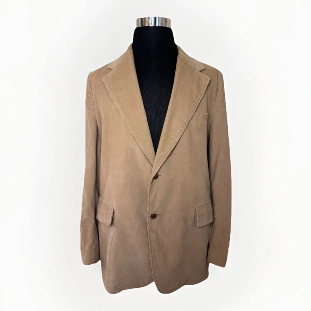Vintage 70s Jacket Brad Whitney Mens Sports Coat Blazer Tan Corduroy Sz 44 Long
